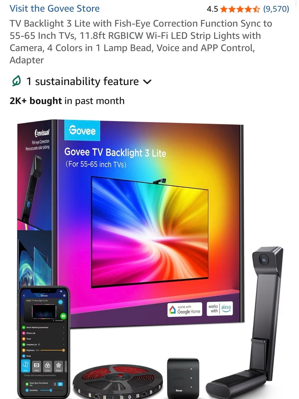 Govee TV Backlight 3 Lite LED Strip Kit — Black